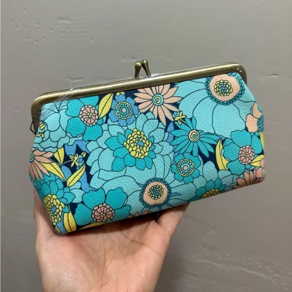 Floral Print Handmade Cowhide Kisslock Clutch/Wristlet/Phone Pouch/Crossbody